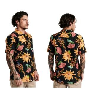 Roark Mens Black Sierra Madre Journey Button Up Shirt Classic Fit Size XL Floral